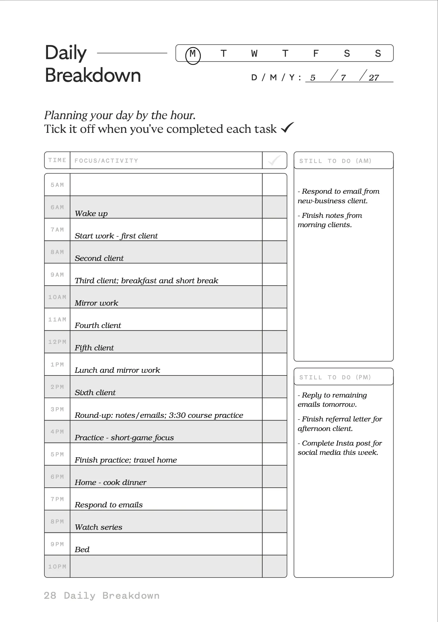 Daily Breakdown, filled in