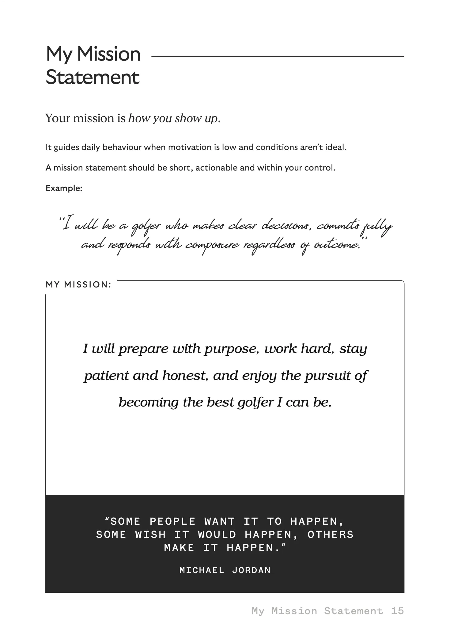 My Mission Statement, a filled-in sample page