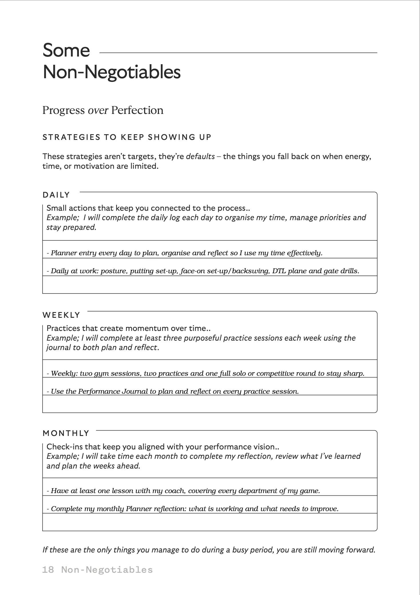 Some Non-Negotiables, a filled-in sample page