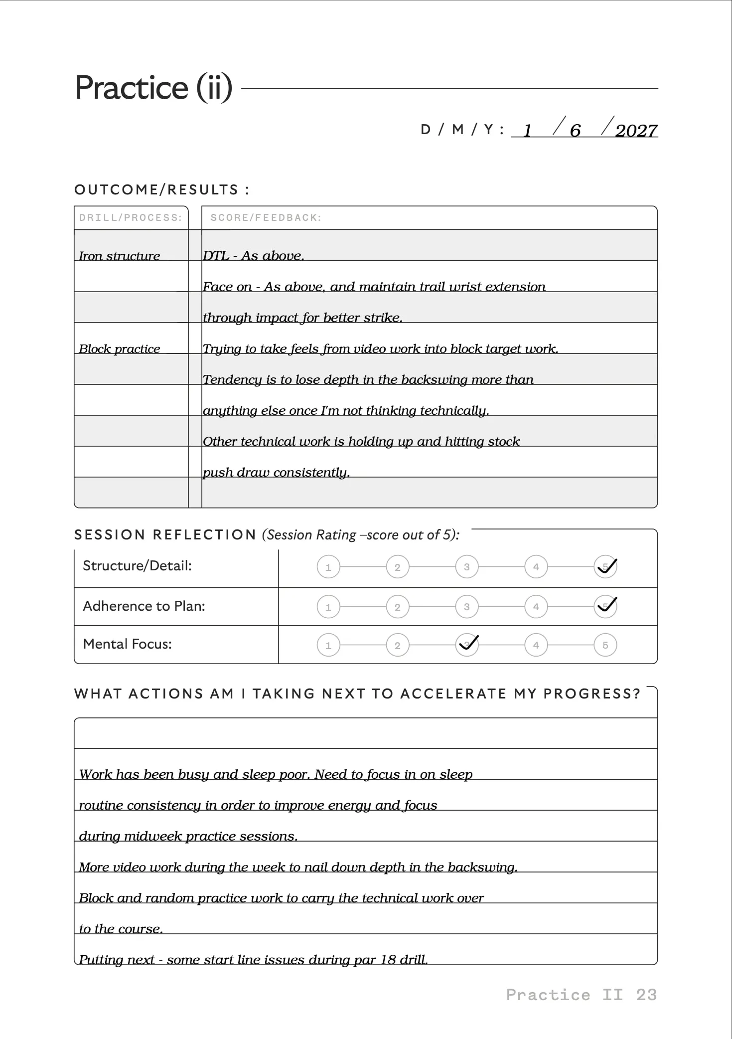 Practice (i) and (ii), page 2, a filled-in sample page